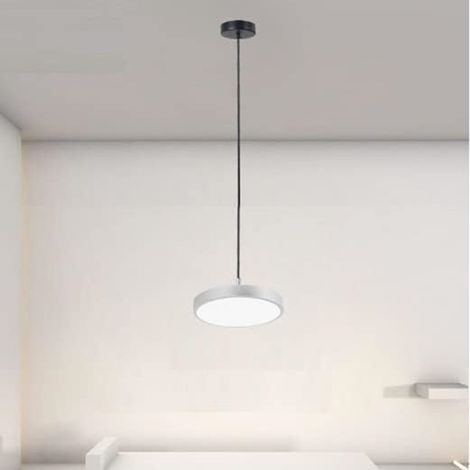 TRADE SHOP - Lampadario A Sospensione Led 40w Argento Cerchio Tondo Moderno Minimal Luce 6500k 32941 -