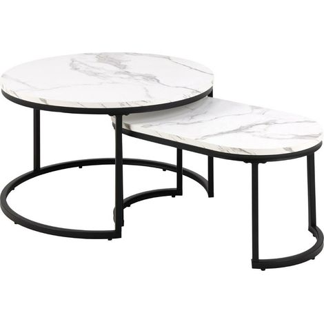 Conjunto mesa de centro Norsica 633 , 42x0x0cm, Diámetro: 70, MDF, Redonda, Ovalada