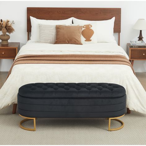 Banc coffre 121/41/31 cm en velours noir avec pieds dorés (1/5)