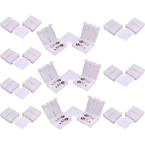 10pcs Connecteur LED Strip à 2 Broches Forme de L Connecteur d'angle à Ruban LED Connecteur Rapide à Angle Droit pour 10mm de Large Couleur Unique Bande LED SMD 5050 5630, Soudage Gratuit [Classe éner (1/5)