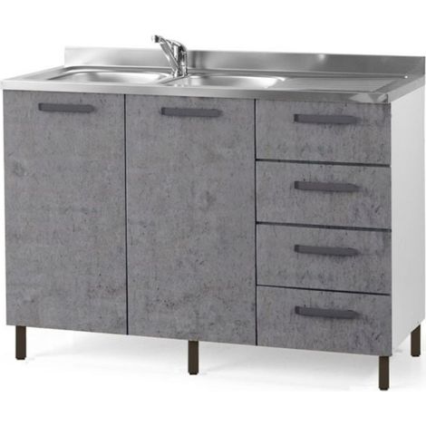 Sottolavello con cassetti 120 cm destro con lavello colore cemento