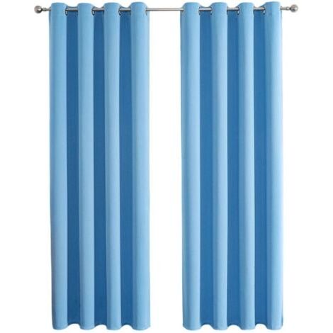 Ensemble de 2 Rideaux Occultants Thermiques à Oeillets Unis - Décoration Fenêtre Chambre 100x200cm - Bleu Ciel