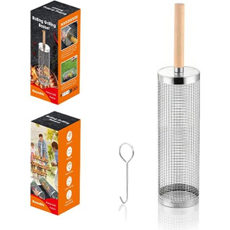 Cage et panier de barbecue portables d'extérieur avec poignée en bois rotative (1/5)
