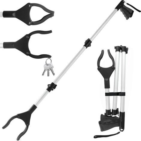108cm Pince Ramasse Objet pour Personnes gées et Handicapés Aimants, Outils de Ramassage Pince Telescopique Rotative pour Attraper Les Objets, Pince Ramasse Dechets (Noir) (1/5)