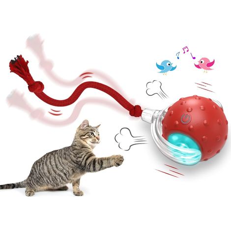 Pelota interactiva para gatos: ideal para gatos de interior, con superficie de rodadura rápida, sonidos chirriantes y mecanismo de juego activado por movimiento (roja). (1/4)
