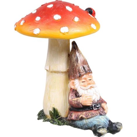 Mini nain de jardin en résine Assis champignon (1/3)