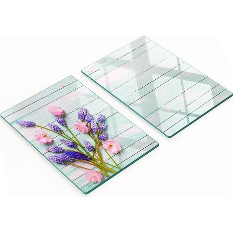 Juego de dos tablas de cocina de cristal con diseño de lavanda (2 x 40 x 52 cm). (1/5)