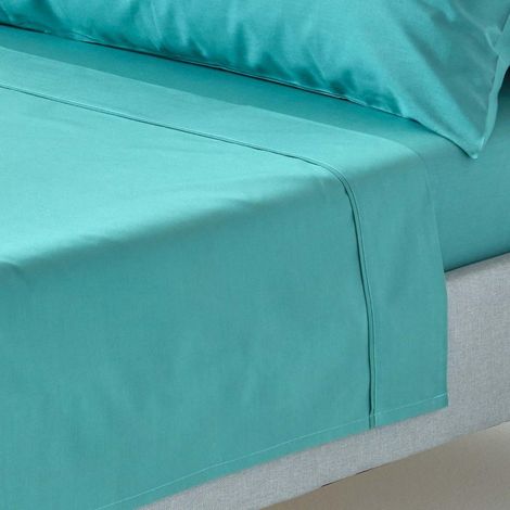 HOMESCAPES Teal Egyptian Cotton Flat Sheet 200 Thread Count, Single - Teal