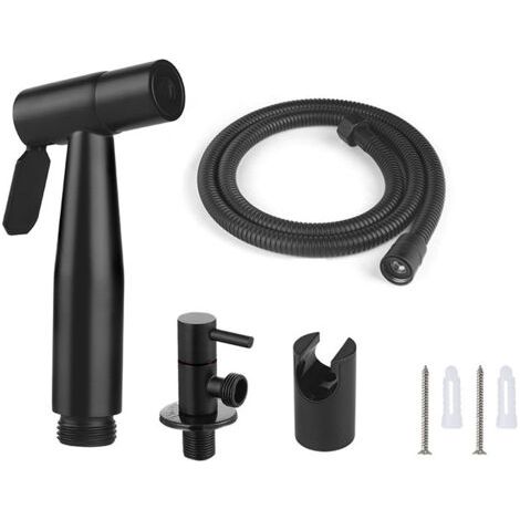 Sollbry Pulvérisateur de bidet, robinet de bidet, pulvérisateur noir à fixation murale, acier inoxydable noir mat pour bidet de toilettes, robinet de douche,127.5cm