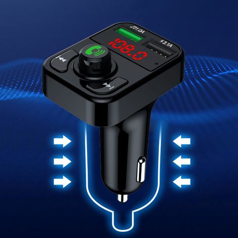 Bluetooth-FM-Adapter, drahtloser Radiosender, Zigarettenanzünderstecker, Dual-Port-Ladegerät, Autoradio-Player, Schwarz (1/5)
