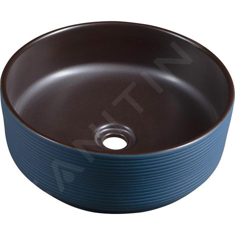 Sapho Priori - Lavabo pour plan de travail, diamètre 41 cm, sans trop-plein, brun/bleu PI033 (1/5)
