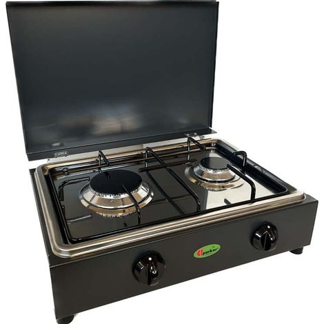 FORNELLO A GAS GPL / METANO 2 FUOCHI GRIGIO CON PIANO ESTRAIBILE IN ACCIAIO INOX MOD. 200GSP Metano