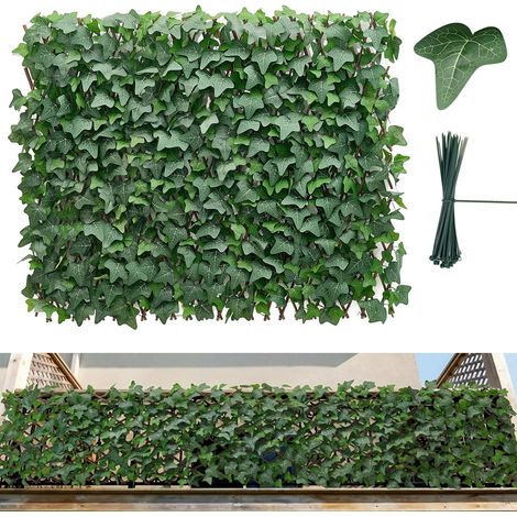 Mur Végétal Artificiel Extensible 320x63,5 cm Haie Artificielle Panneau Feuillage Artificiel Lierre Brise Vue Balcon pour Décoration, Intérieur, Extérieur, Clôture Jardin, avec 50 Serre-câbles (1/5)