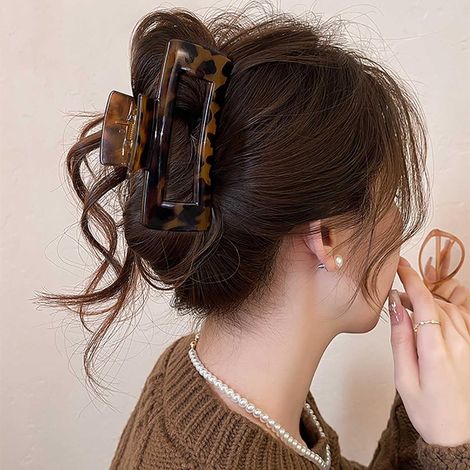Pince À Griffes Acrylique Léopard Pince À Cheveux Épais Anti-dérapant Pince À Griffes Marron Mat Pince À Cheveux Rectangle Accessoires De Coiffure Pour Femmes (1/5)