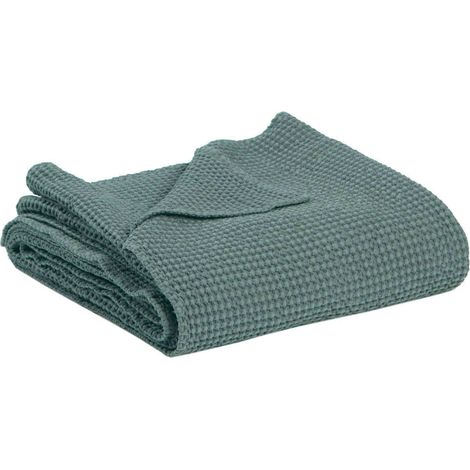 VIVARAISE - Plaid Maia en coton recyclé - Vert de gris (140 x 200 cm) (1/3)