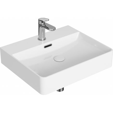 HOROW 50 cm Ceramic Wall-Mounted Bathroom Sink with Faucet Hole & Overflow, Modern White Wash Basin, Easy-to-Clean Vanity Sink for Bathroom, Guest Toilet & Garden (1/5)