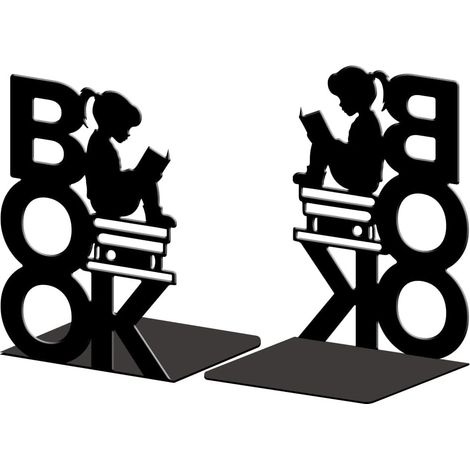 Lot de 2 Serre-Livres Métal Livre Et Fille Qui Lit Décoratif (1/5)