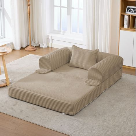 Set de sofá modulaire marrón en tissu capitonné con pana acanalada y acolchado de alta densidad (1/5)