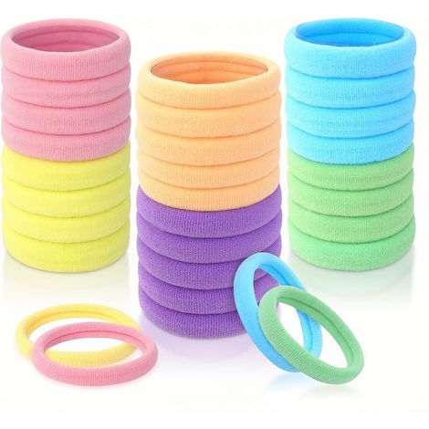 30 Pcs Elastique Cheveux Fille, 4 cm Chouchou Cheveux Fille, Multicolore Elastique Cheveux Epais Coton, Chouchou Cheveux en Coton Sans Couture, Élastiques Cheveux Colorés (1/5)