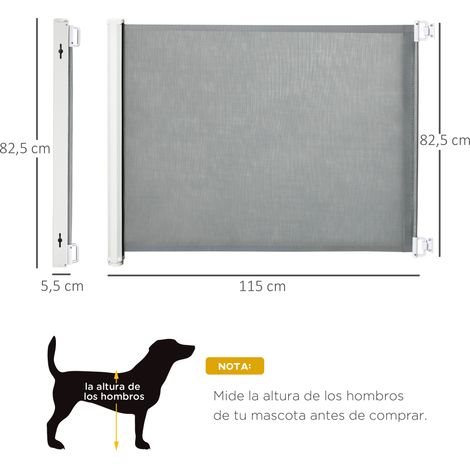 Cancello di sicurezza estensibile per cani, barriera per animali domestici con prolunga in acciaio, 5,5-115x5,5x82,5 cm, grigio