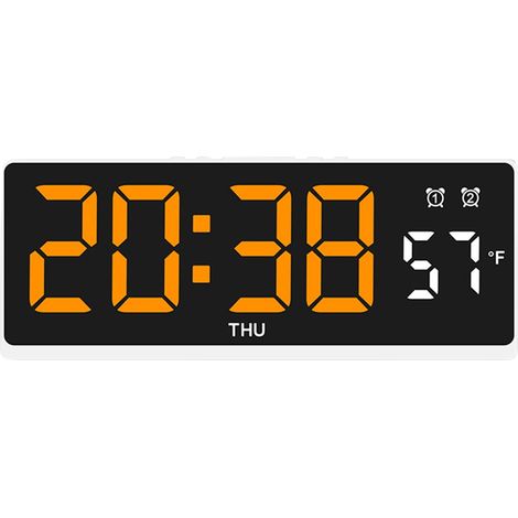 Horloge Numérique Murale - Affichage Heure Date Semaine Température - Réglage Luminosité 3 Niveaux - Fonction Réveil - 15,5 x 2,3 x 6,2 cm - 1 Pièce (1/5)