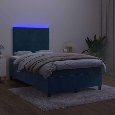 Cama box spring colchón y LED terciopelo azul oscuro 120x190 cm