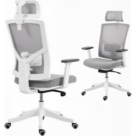 Chaise de bureau ergonomique gris filet respirant appui lombaire dynamique 4D accoudoirs 3D appui-tête balancement maison/bureau (1/5)