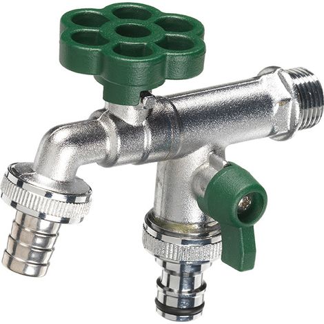 Rubinetto a Sfera Doppio per Fontana da Giardino con Fiore e Leva Colorate Belfer RUB/030 Verde (1/2)