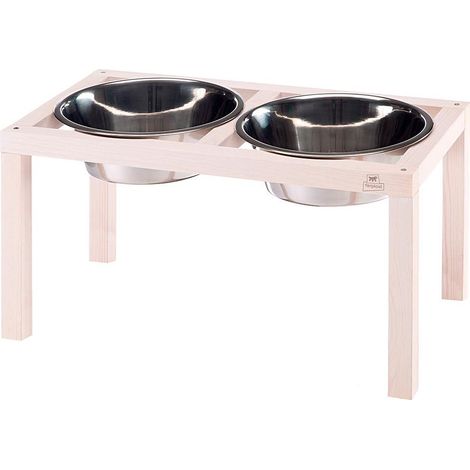 Ferplast DESCO WOOD Porte-gamelles en bois avec gamelles en acier inoxydable pour chiens et chats. Trois tailles.. Variante 07 - Misure: 52.7 x 26.6 x h 29 cm - 5.6 L -