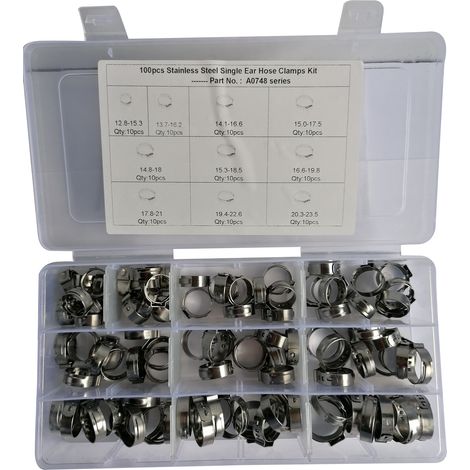 Coffret de 100 colliers de serrage inox – Plage de serrage 12,8-23,5 mm – Pour applications variées nécessitant un serrage efficace – Beast (1/2)