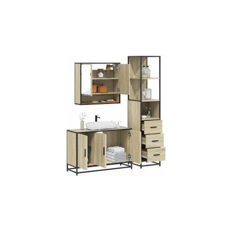 Ensemble de meubles de salle de bain 3 pcs chêne sonoma (1/5)