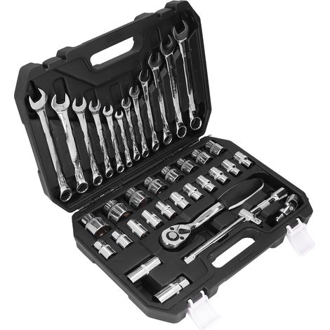 Coffret 37 pièces cliquet douilles acier chromé vanadium multifonction outil réparation auto (1/5)