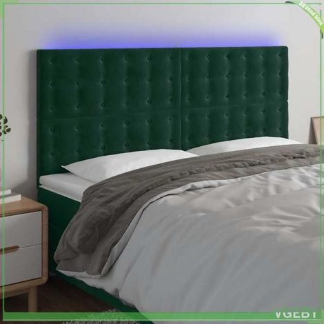 Tête de lit - 3122921 - Velours vert foncé - LED intégrée USB 5V - Hauteur réglable (1/5)