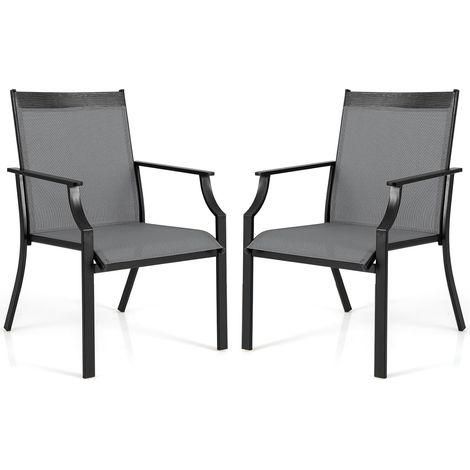 COSTWAY Lot de 2 Chaises de Jardin avec Cadre en Métal, Chaises de Salle à Manger pour l’Extérieur en Teslin à Séchage Rapide, Fauteuil d'Extérieur pour Cour, Balcon, Piscine, Charge 150 KG(Gris) (1/5)