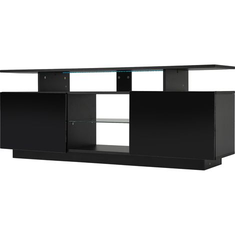 Schwarzes TV-Lowboard 140 cm mit 16-farbiger LED-Beleuchtung und Hochglanztüren (1/5)