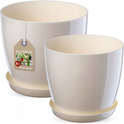 KADAX Blumentopf Set mit Untersetzer, aus Kunststoff, 18 cm + 20 cm, Creme