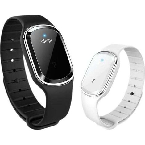 Lot de 2 montres anti-moustiques à ultrasons, bracelet anti-moustiques pour enfants et adultes, rechargeable par USB (blanc + noir) (1/4)