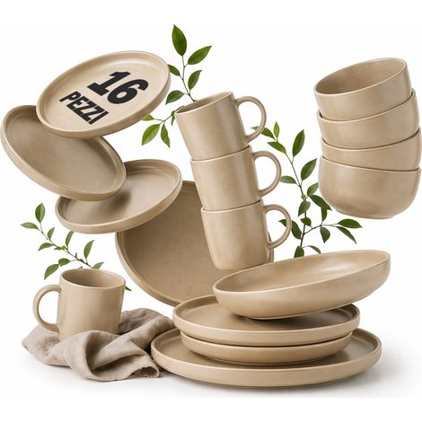 Servizio per la colazione in ceramica taupe da 16 pezzi