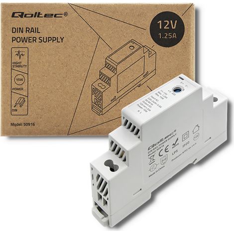 Alimentatore Qoltec per guida DIN 15 W 12 V 1,25 A Grigio (1/5)