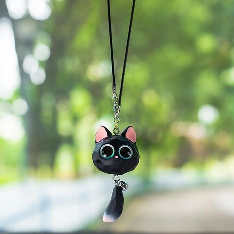 Auto-Anhänger mit niedlicher Katzenmotiv-Figur für den Rückspiegel, schwarz (1/4)