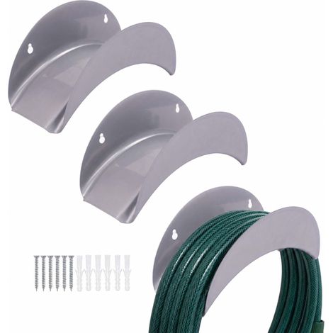 Set di 3 supporti per tubo flessibile in ferro resistenti alle intemperie, colore argento. (1/5)