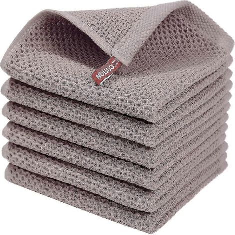 Lot de 6 torchons de cuisine 100% coton éponge, chiffons ultra absorbants avec boucle de suspension pour vaisselle et séchage (1/5)
