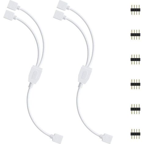 Kit de connecteurs pour bandes LED AIPERQ, 2 répartiteurs 4 broches, câble répartiteur 1 vers 2, connecteur 4 broches pour bandes LED RVB 5050, 3528, 2835, accessoires DIY (1/4)
