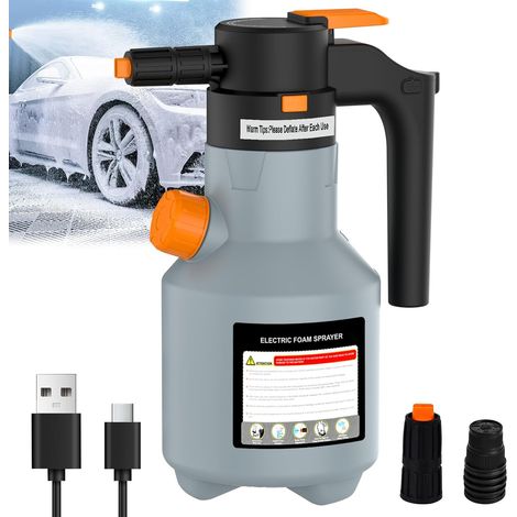 Pulvérisateur de mousse électrique de 2 L pour lavage de voiture, outil de nettoyage portable haute pression 8 bar avec batterie rechargeable USB, rondelle portable pour la maison, le jardin, gris (1/5)