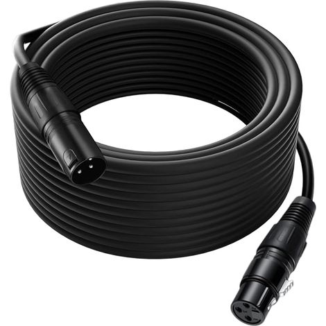 Câble XLR, 15 m (50 pieds), câble microphone mâle-femelle, câble XLR blindé de qualité supérieure avec connecteur 3 broches, compatible avec les microphones Shure SM, Behringer, systèmes d'enceintes e (1/5)
