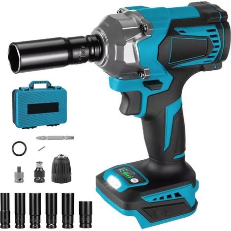Clé à Chocs Sans Fil Brushless compatible avec Makita 18V batterie, 700 Nm 1/2" Boulonneuse a Choc Electrique, Visseuse à Chocs avec 6 Douilles, pour Changement Pneus Voiture (sans batteries) (1/5)