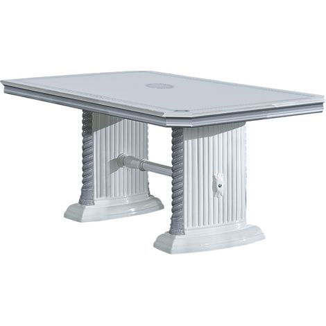 Table à manger rectangulaire extensible bois vernis laqué brillant blanc et gris Vinza 185 à 230cm (1/3)