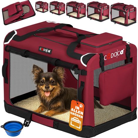 Cadoca Transportadora Para Mascotas S / M / L / XL / XXL / XXXL Transportín Plegable Perros Gatos Bolsa de Transporte Animales 2 Bolsillos Exteriores Incl. Alfombrilla Lavable S - Dark Red (en)
