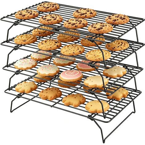 étages Grille de Refroidissement Patisserie, 40 X 25 X 4 CM Grille de Refroidissement Empilables en Acier Inoxydable, Revêtement Antiadhésif pour la Cuisson, la Pâtisserie et Le Rôtissage (1/5)