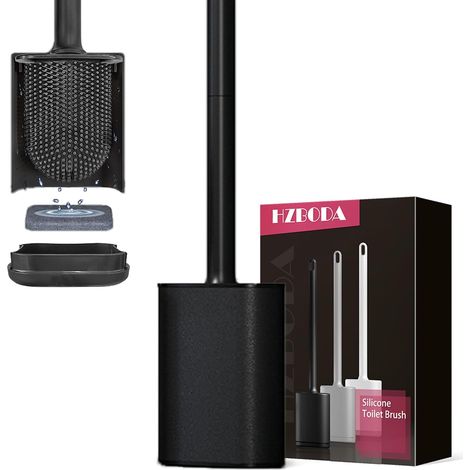 Brosse Toilettes WC Silicone Noir Suspendu Murale Balai Toilette (1/5)